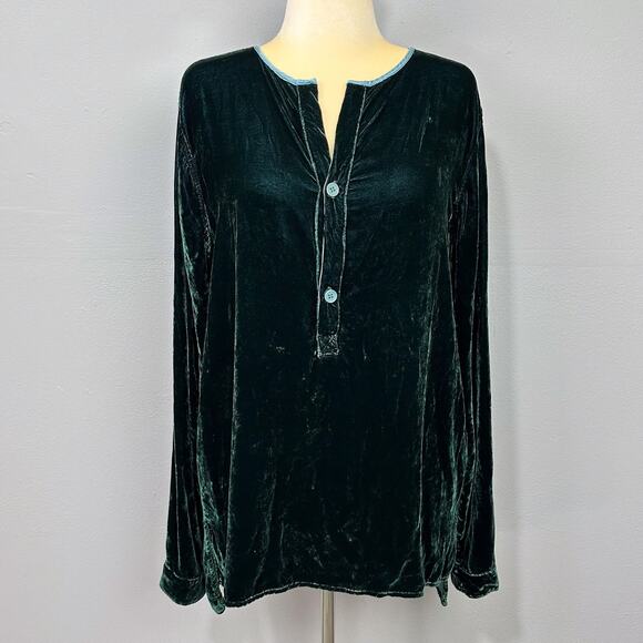 CP Shades Velvet Tunic Top Size L Emerald Green Witchy Boho Luxe Jewel Tone Long - Picture 1 of 10